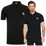 Karl Lagerfeld - koszulka polo męska bawełniana z logo, czarna