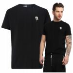 Karl Lagerfeld - T-shirt męski bawełniany z logo, czarny