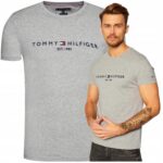 Tommy Hilfiger - T-shirt męski bawełniany z logo, szary