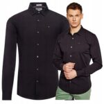 Tommy Hilfiger - koszula męska bawełniana z logo, czarna
