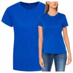 Tommy Hilfiger - koszulka damska bawełniana z logo, granatowa