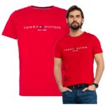Tommy Hilfiger - T-shirt męski bawełniany z logo, czerwony
