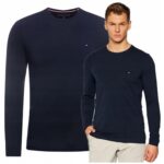 Tommy Hilfiger - koszulka męska bawełniana z logo, granatowa