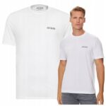Guess - T-shirt męski bawełniany z logo, biały