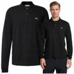 Lacoste - koszulka męska bawełniana z logo, czarna