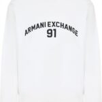 Armani Exchange - bluza męska bawełniana z logo, biała