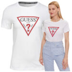 Guess - T-shirt damski bawełniany z logo, biały