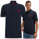 Hugo Boss - koszulka polo damska bawełniana z logo, granatowa