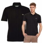 Lacoste - koszulka polo męska bawełniana regular fit z logo, czarna