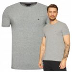 Tommy Hilfiger - T-shirt męski bawełniany z logo, szary