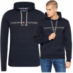 Tommy Hilfiger - bluza męska bawełniana z logo, granatowa