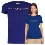 Tommy Hilfiger - koszulka damska bawełniana z logo, niebieska