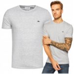 Lacoste - T-shirt męski bawełniany z logo, szary