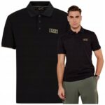 EA7 Emporio Armani - koszulka polo męska bawełniana z logo, czarna