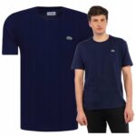 Lacoste - T-shirt męski bawełniany z logo, granatowy
