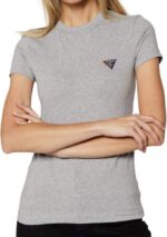 Guess - T-shirt damski bawełniany z logo, szary - obrazek 3