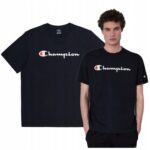 Champion - T-shirt męski bawełniany z logo, czarny
