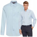 Tommy Hilfiger - koszula męska bawełniana z logo, niebieska