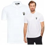 Karl Lagerfeld - koszulka polo męska bawełniana regular fit z logo, biała