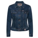 Guess - jeansy damskie z logo, granatowe