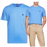 Tommy Hilfiger - T-shirt męski bawełniany z logo, niebieski