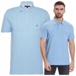 Tommy Hilfiger - koszulka polo męska bawełniana regular fit z logo, niebieska