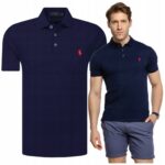 Ralph Lauren - koszulka polo męska bawełniana z logo, granatowa