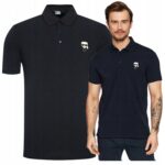 Karl Lagerfeld - koszulka polo męska bawełniana z logo, granatowa