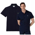 Lacoste - koszulka polo męska bawełniana regular fit z logo, granatowa
