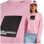 Karl Lagerfeld - bluza damska bawełniana regular fit z logo, różowa
