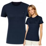 Tommy Hilfiger - koszulka damska bawełniana z logo, granatowa