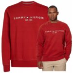 Tommy Hilfiger - bluza męska bawełniana z logo, czerwona