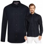Tommy Hilfiger - koszula męska bawełniana z logo, granatowa