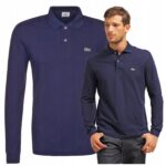 Lacoste - koszulka męska bawełniana z logo, granatowa