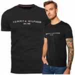 Tommy Hilfiger - T-shirt męski bawełniany z logo, czarny