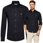 Lacoste - koszula męska bawełniana slim fit z logo, czarna