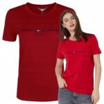Tommy Hilfiger - koszulka damska bawełniana z logo, czerwona