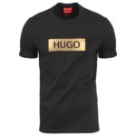 Hugo Boss - T-shirt męski bawełniany z logo, czarny