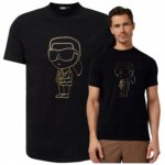 Karl Lagerfeld - T-shirt męski bawełniany z logo, czarny
