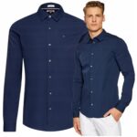 Tommy Hilfiger - koszula męska bawełniana z logo, granatowa