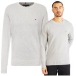 Tommy Hilfiger - sweter męski bawełniany z logo, szary