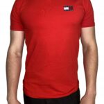 Tommy Hilfiger - T-shirt męski bawełniany z logo, czerwony