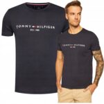 Tommy Hilfiger - T-shirt męski bawełniany z logo, granatowy