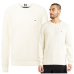 Tommy Hilfiger - sweter męski bawełniany z logo, beżowy