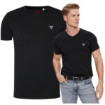 Guess - T-shirt damski bawełniany z logo, czarny