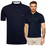 Tommy Hilfiger - koszulka polo męska bawełniana z logo, granatowa