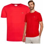 Lacoste - T-shirt męski bawełniany z logo, czerwony