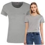 Tommy Hilfiger - koszulka damska bawełniana z logo, szara