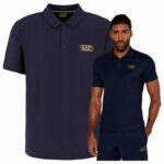 EA7 Emporio Armani - koszulka polo męska bawełniana z logo, granatowa