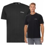 Guess - T-shirt męski bawełniany z logo, czarny